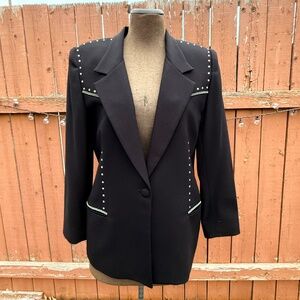 Sharp Vintage 90s Black Tailored Blazer with Rhinestone